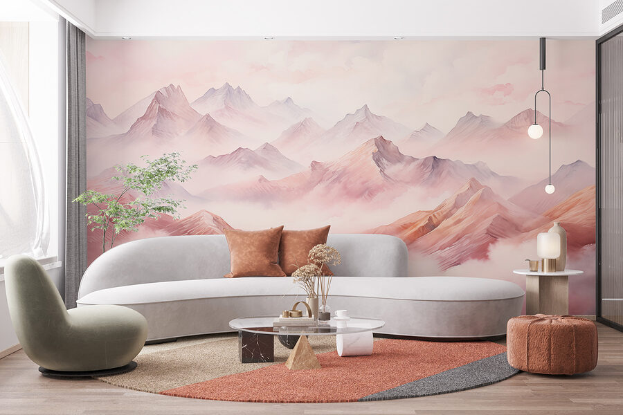 Pintura de montanhas e nuvens