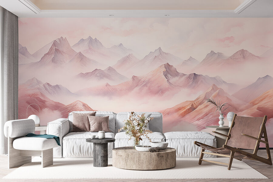 Pintura de montanhas e nuvens