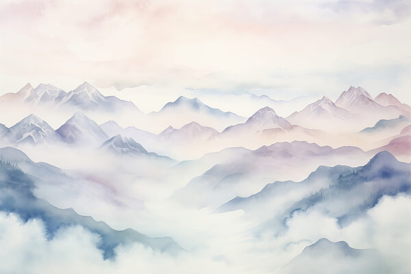 Pintura de montanhas e nuvens Pintura de montanhas e nuvens