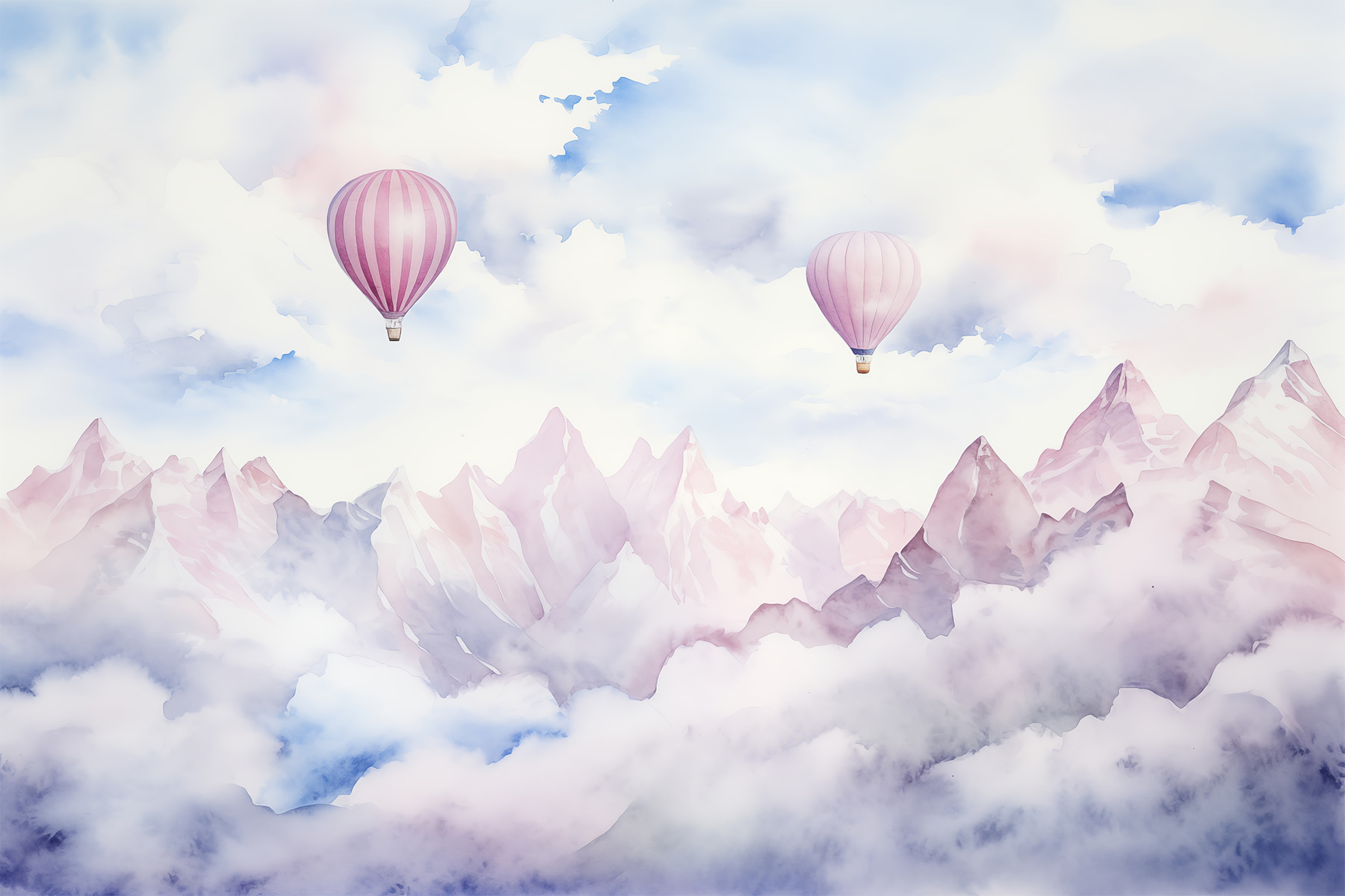 Group of hot air balloons in the sky above clouds
