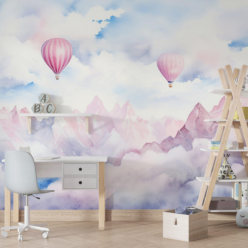 Group of hot air balloons in the sky above clouds