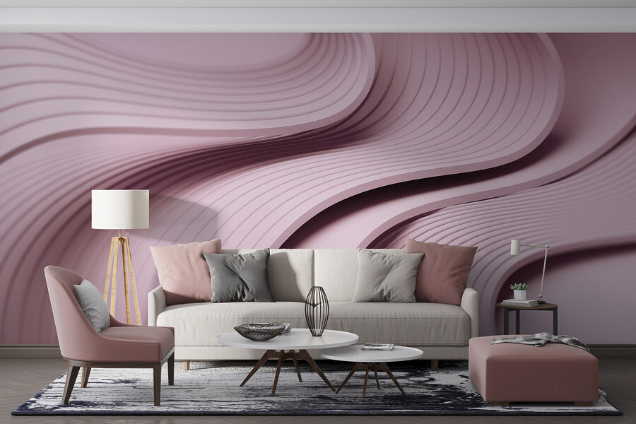 Papel de parede Linhas onduladas cor-de-rosa e brancas