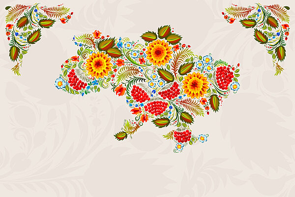 Mapa da Ucrânia com flores Mapa da Ucrânia com flores
