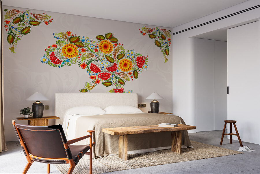 Papel de parede Mapa da Ucrânia com flores