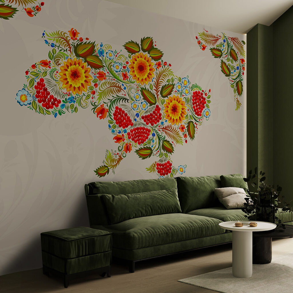 Map of ukraine with flowers