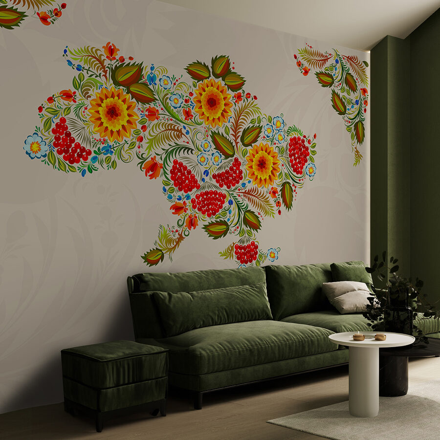 Papel de parede Mapa da Ucrânia com flores - Image 2