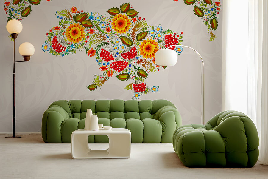 Papel de parede Mapa da Ucrânia com flores - Image 3