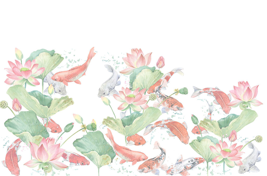 Pintura a aguarela de peixes e flores Pintura a aguarela de peixes e flores