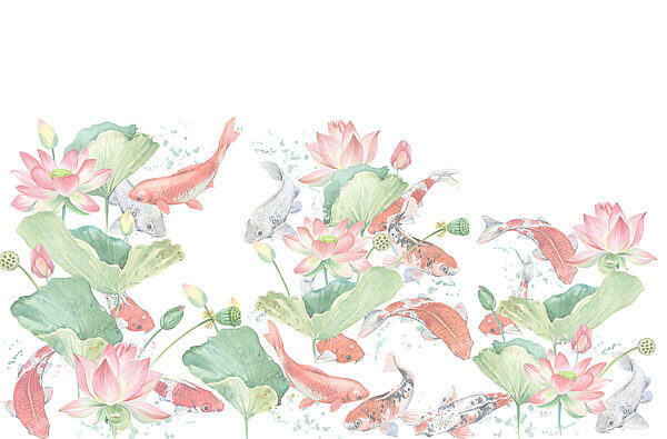 Pintura a aguarela de peixes e flores Pintura a aguarela de peixes e flores