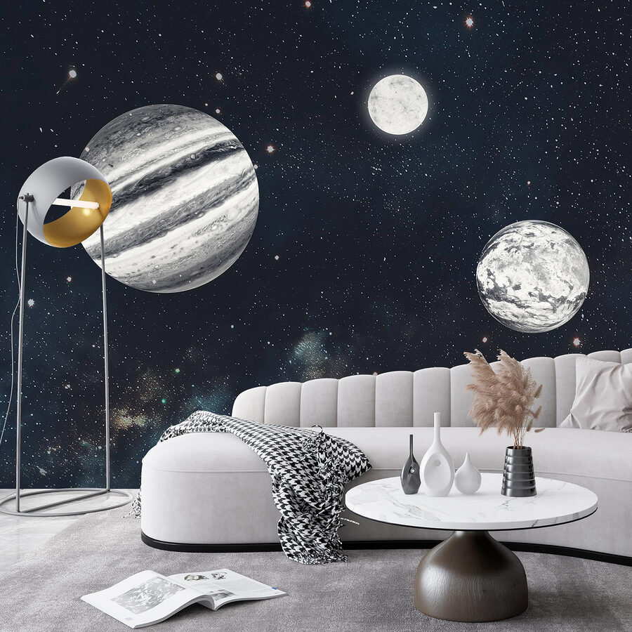 Planetas no espaço com estrelas