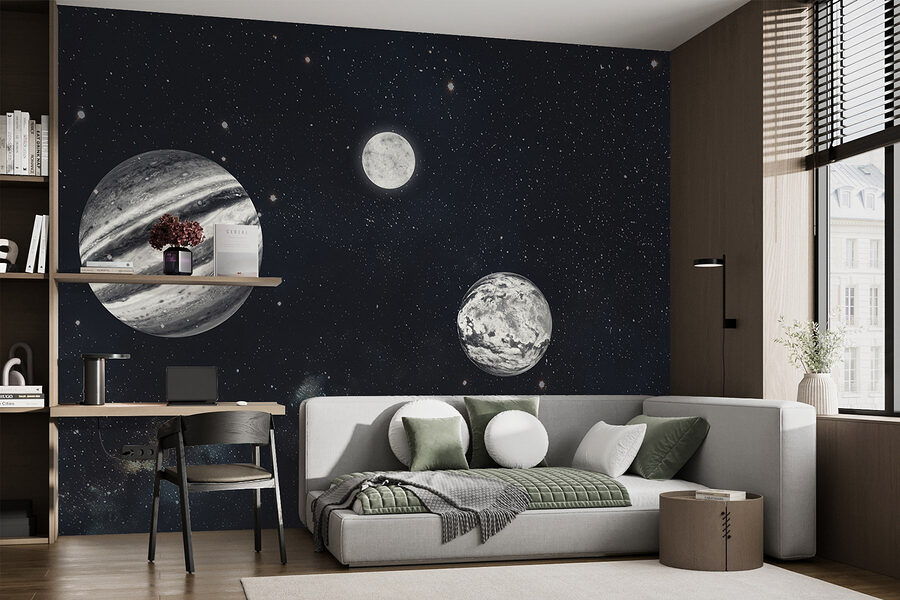 Planetas no espaço com estrelas