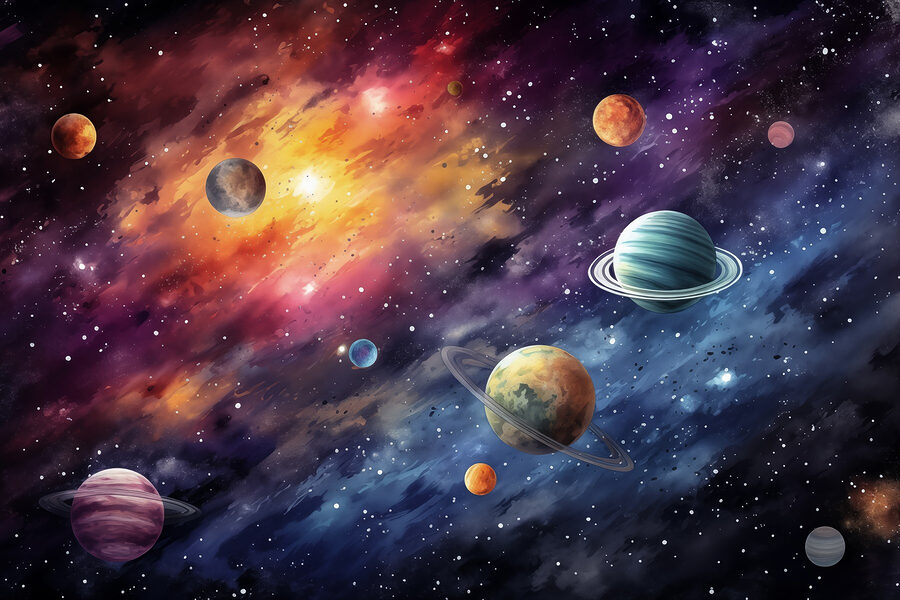 Planetas no céu com planetas