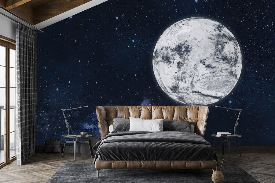 Papel de parede Lua no espaço com estrelas