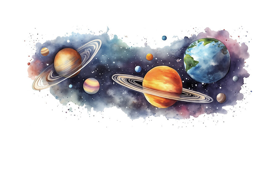 Planetas e estrelas no espaço