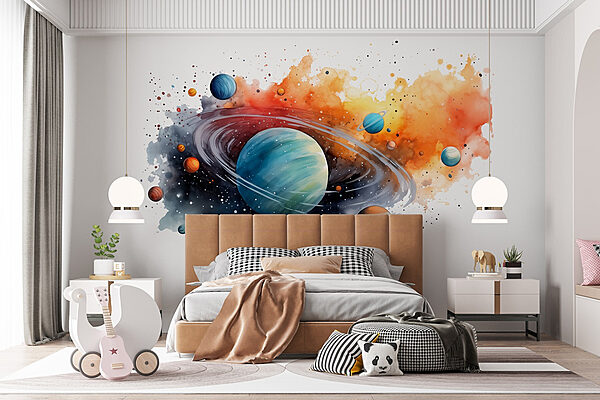 Aguarela de planetas e estrelas Aguarela de planetas e estrelas