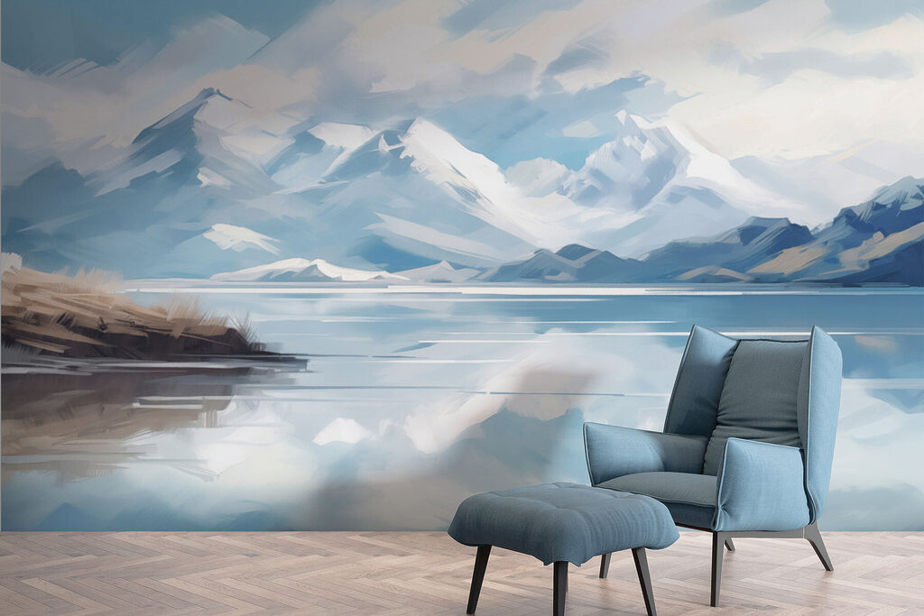 Lake with mountains in the background