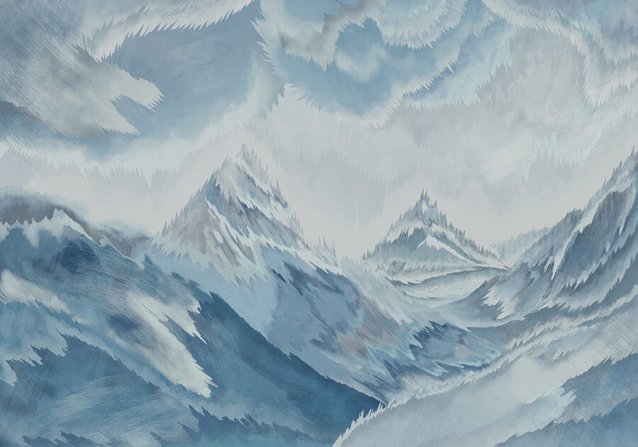 Pintura de montanhas e nuvens