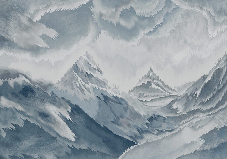 Pintura de montanhas e nuvens