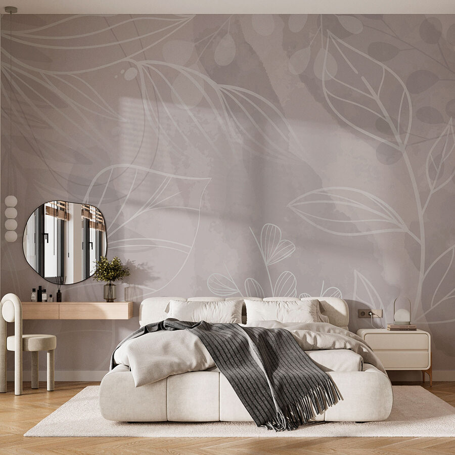 Fundo branco e cinzento com folhas