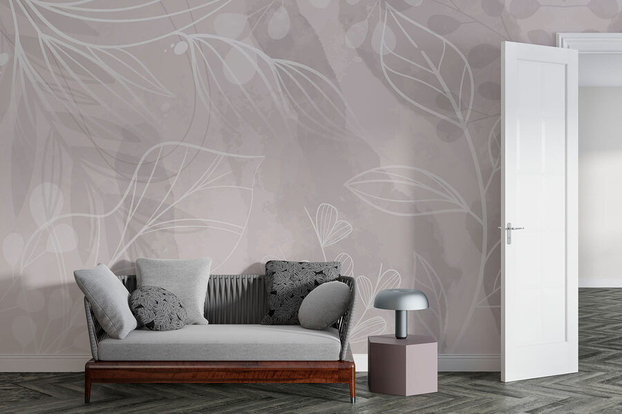 Fundo branco e cinzento com folhas
