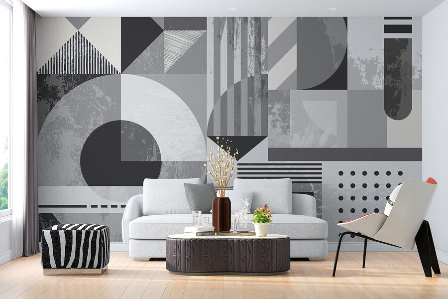 Papel de parede Padrão geométrico cinzento e branco