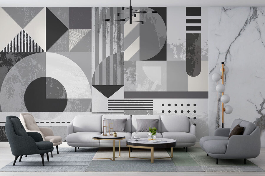Papel de parede Padrão geométrico cinzento e branco - Image 2