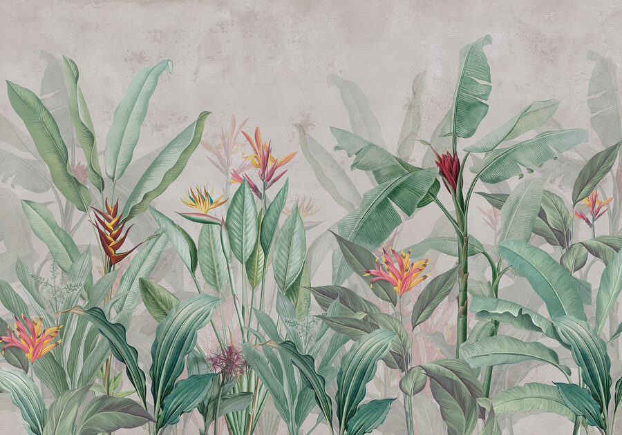 Papel de parede com um padrão de flores e folhas