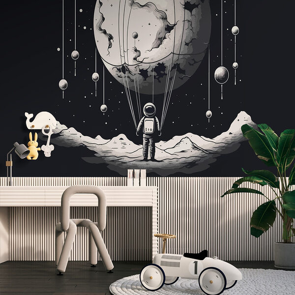 Astronauta no espaço com um balão no céu Astronauta no espaço com um balão no céu