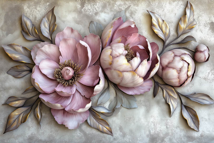 Grupo de flores com folhas