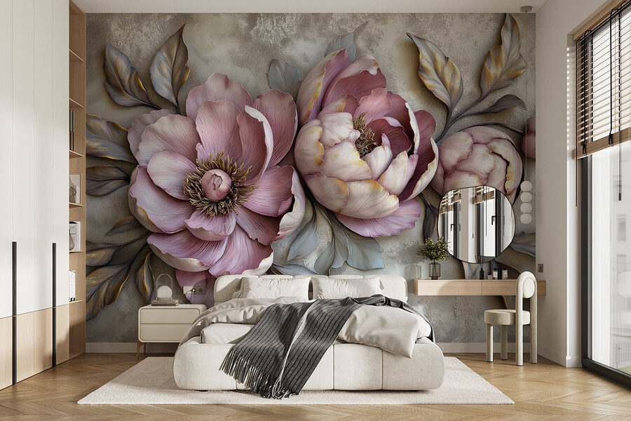 Grupo de flores com folhas