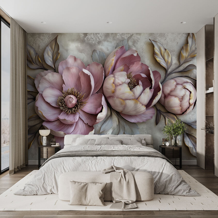 Grupo de flores com folhas