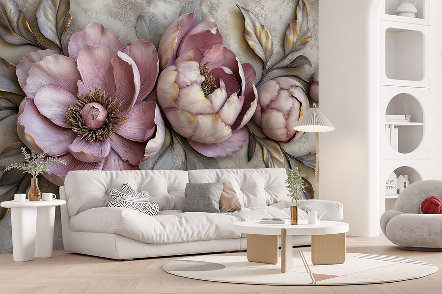 Grupo de flores com folhas