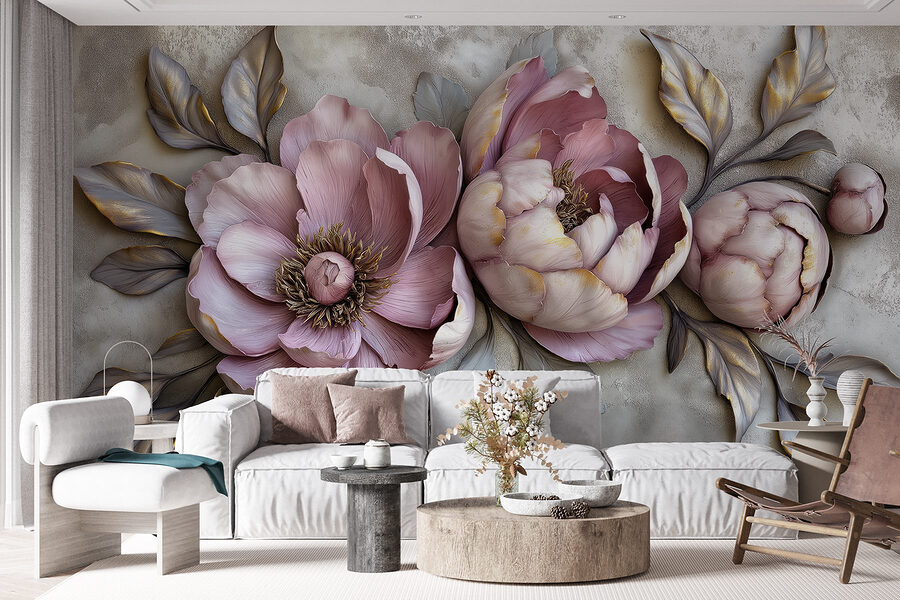 Grupo de flores com folhas