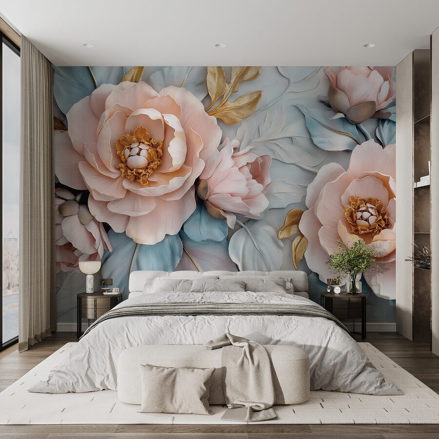 Grupo de flores e folhas
