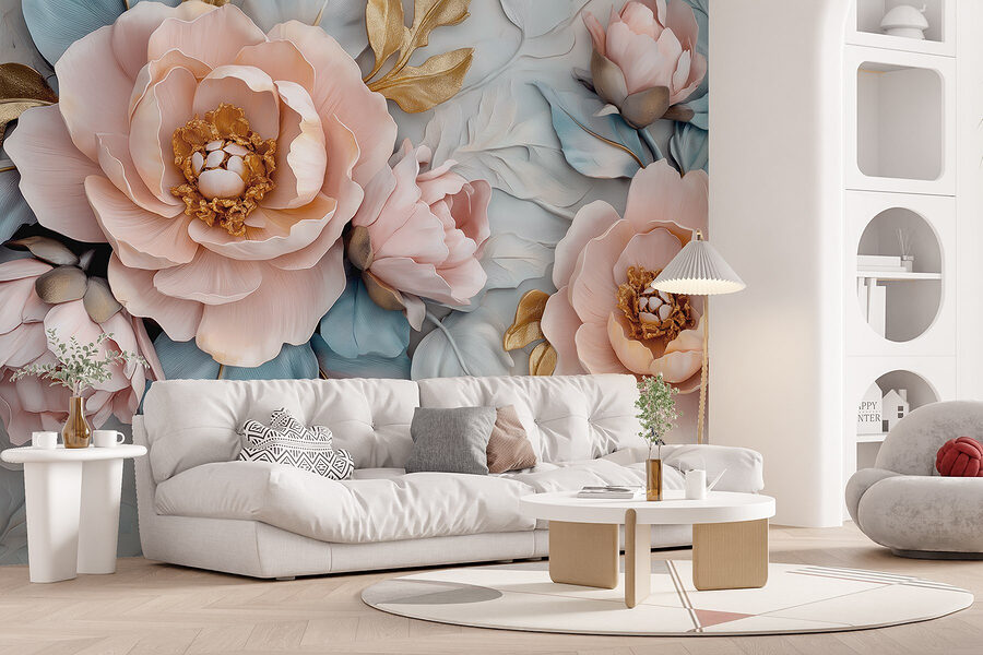 Grupo de flores e folhas