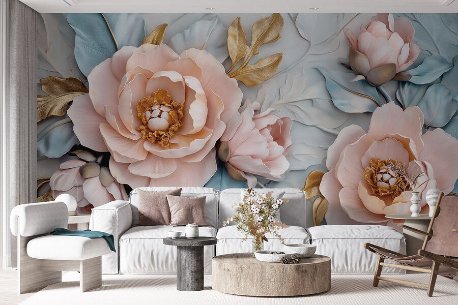 Grupo de flores e folhas