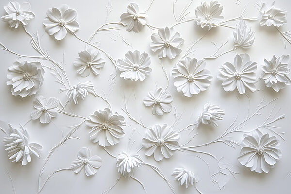 Flores de papel branco sobre uma superfície branca Flores de papel branco sobre uma superfície branca