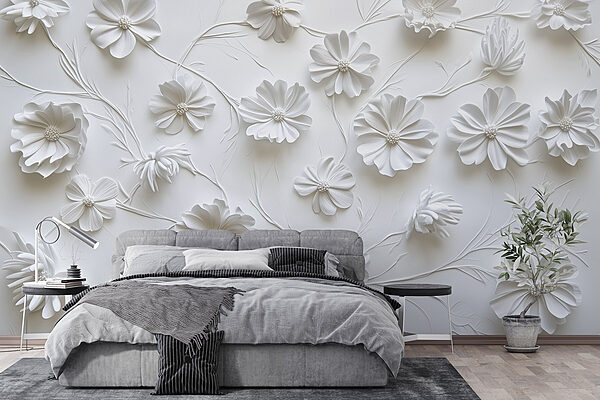 Flores de papel branco sobre uma superfície branca Flores de papel branco sobre uma superfície branca