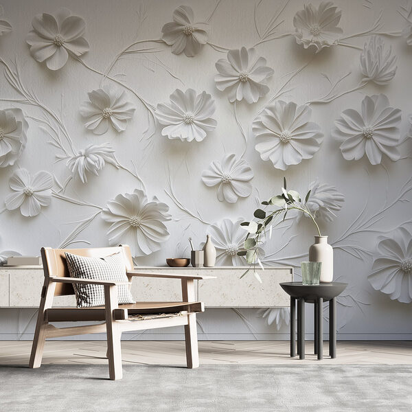 Flores de papel branco sobre uma superfície branca Flores de papel branco sobre uma superfície branca