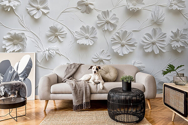 Flores de papel branco sobre uma superfície branca Flores de papel branco sobre uma superfície branca