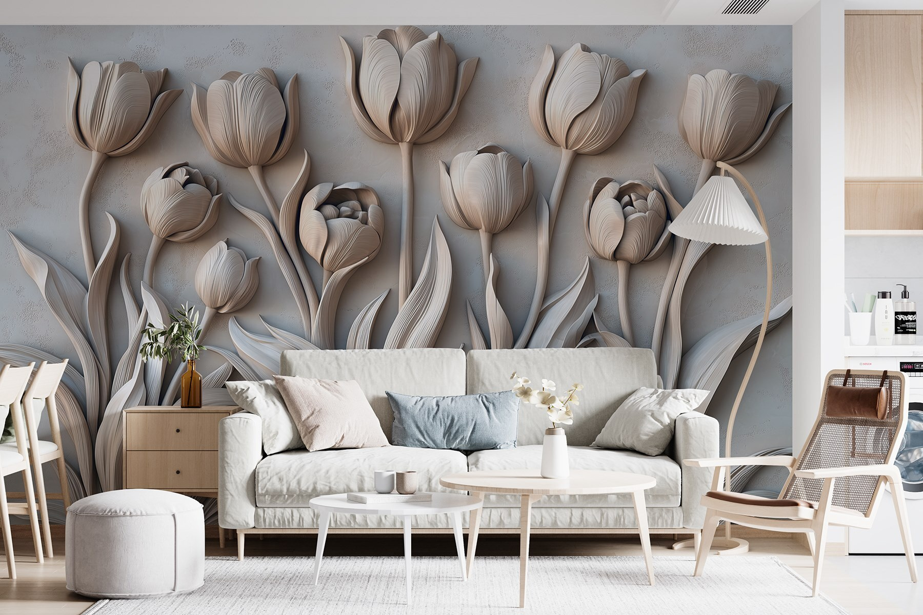 White flower carving on a wall