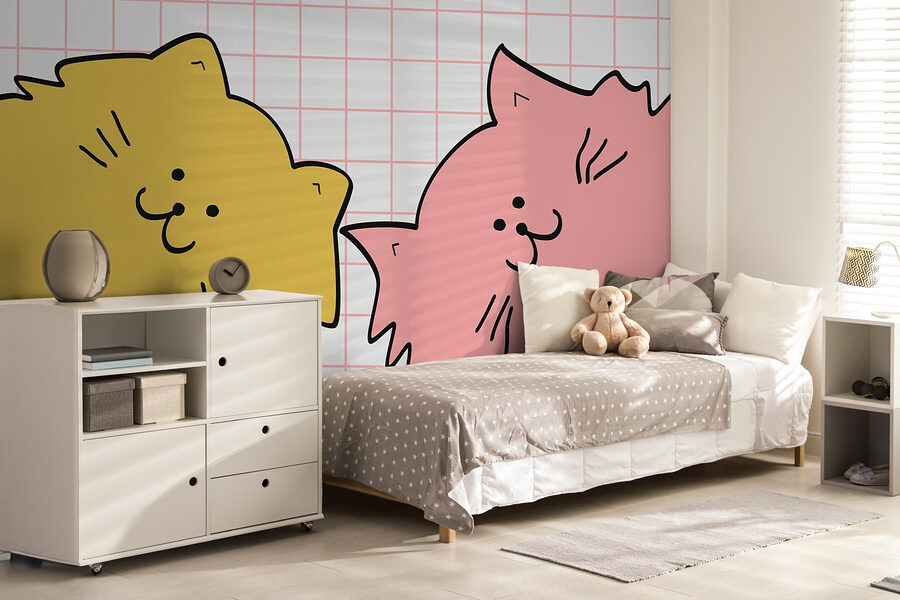 Gato amarelo e cor-de-rosa