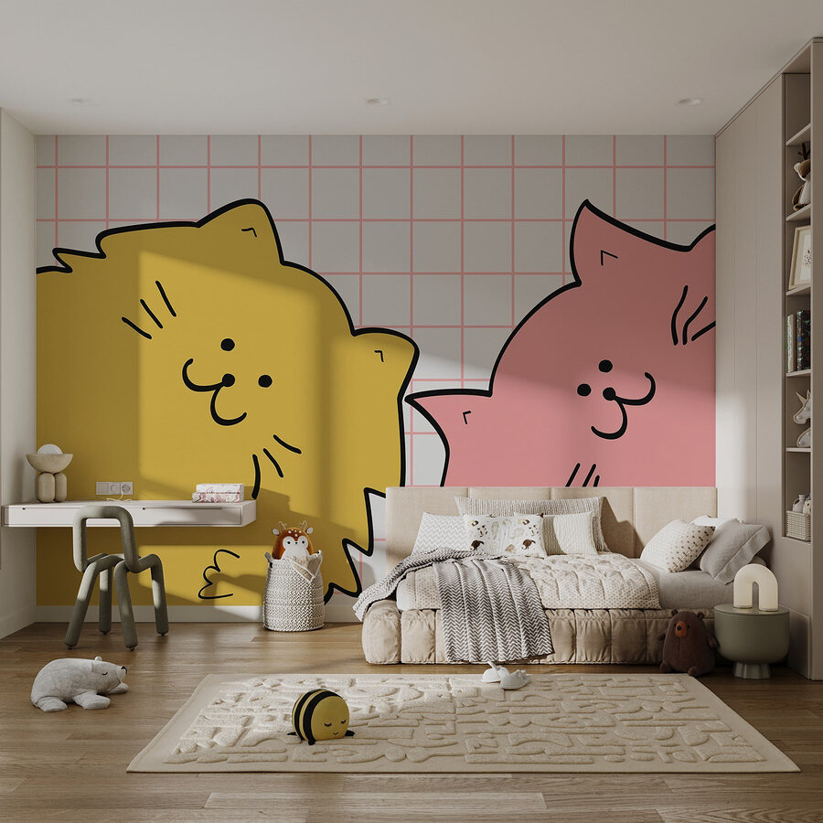 Gato amarelo e cor-de-rosa