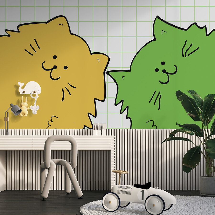 Gato amarelo e verde