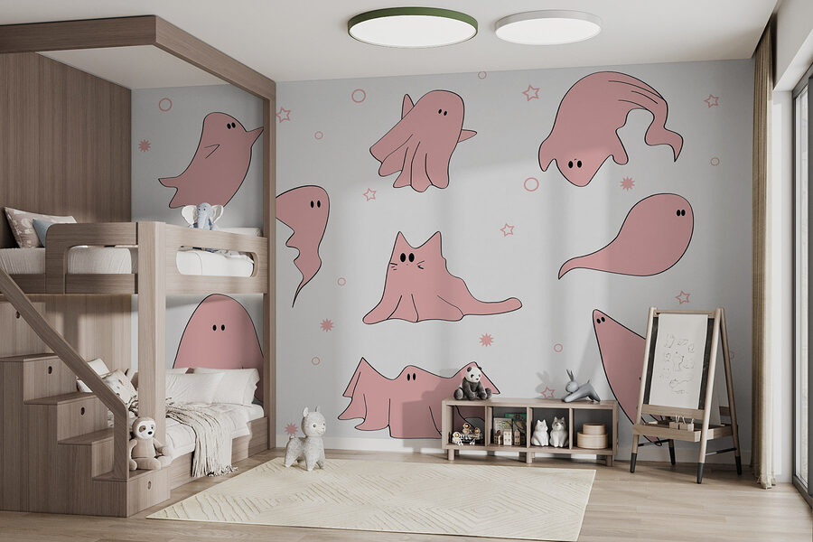 Conjunto de fantasmas cor-de-rosa