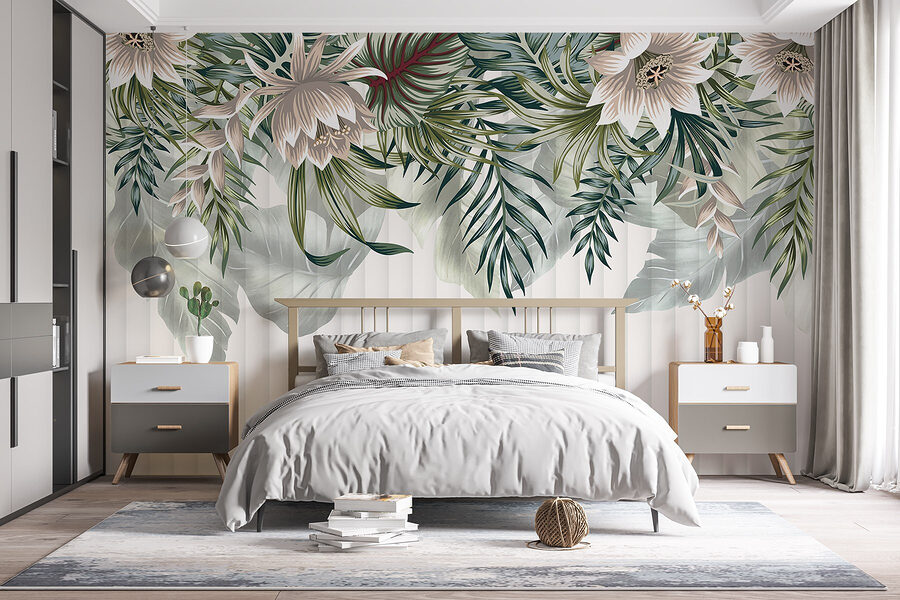 Grande plano de flores e folhas
