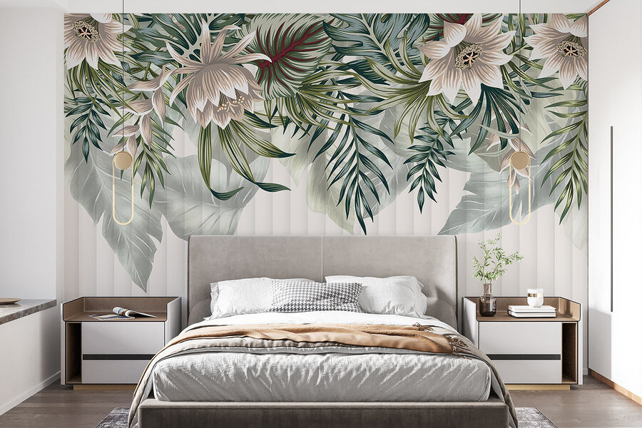 Grande plano de flores e folhas