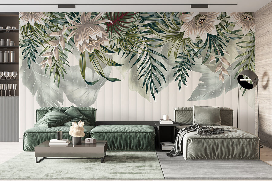 Grande plano de flores e folhas