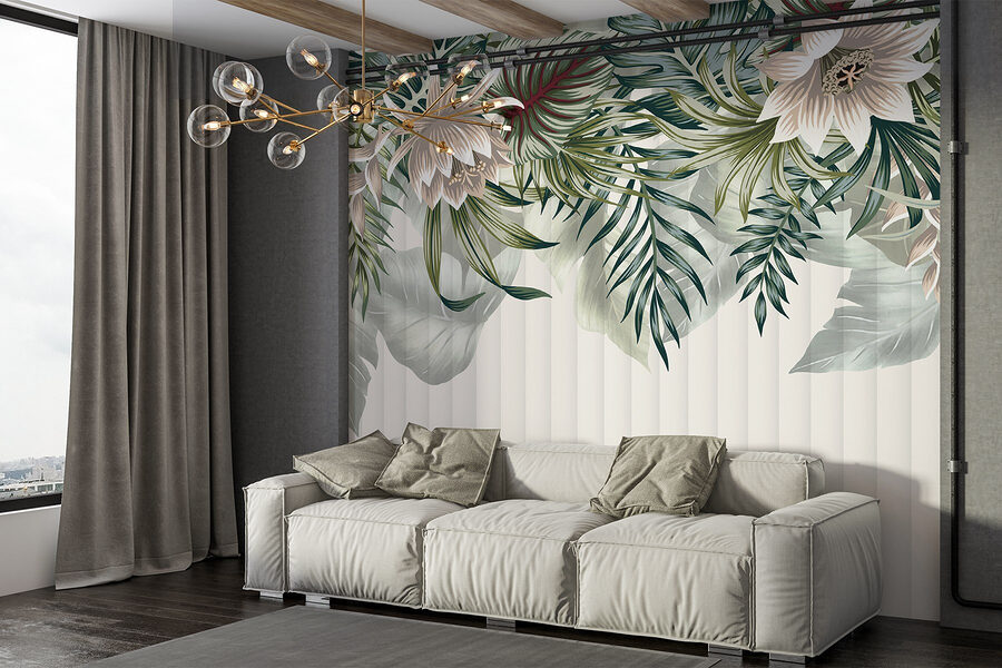 Grande plano de flores e folhas