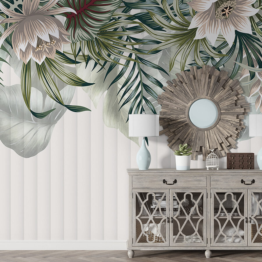 Grande plano de flores e folhas